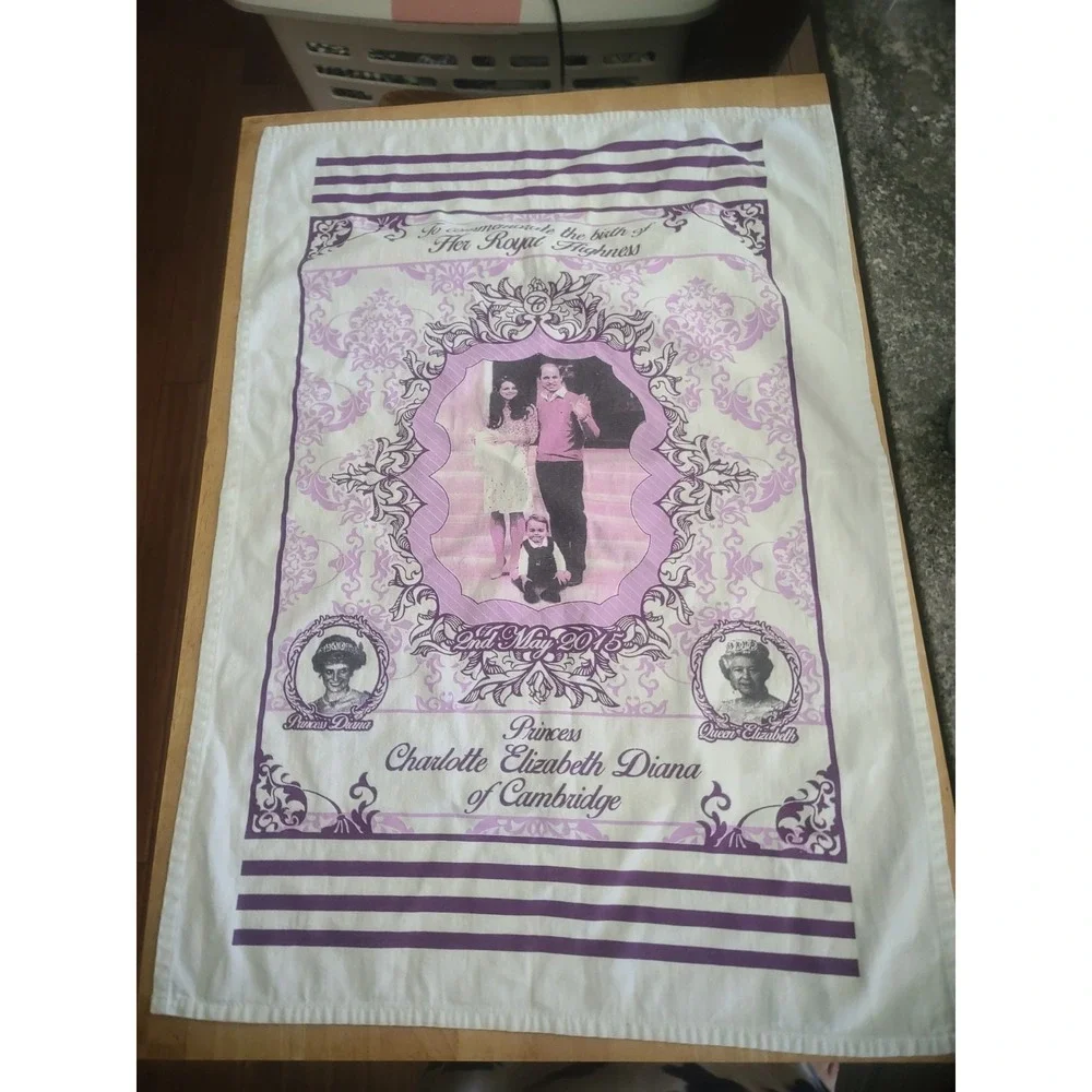 Royal Family Commemorative Tea Towel Princess Charlotte Birth 2015 Diana Queen